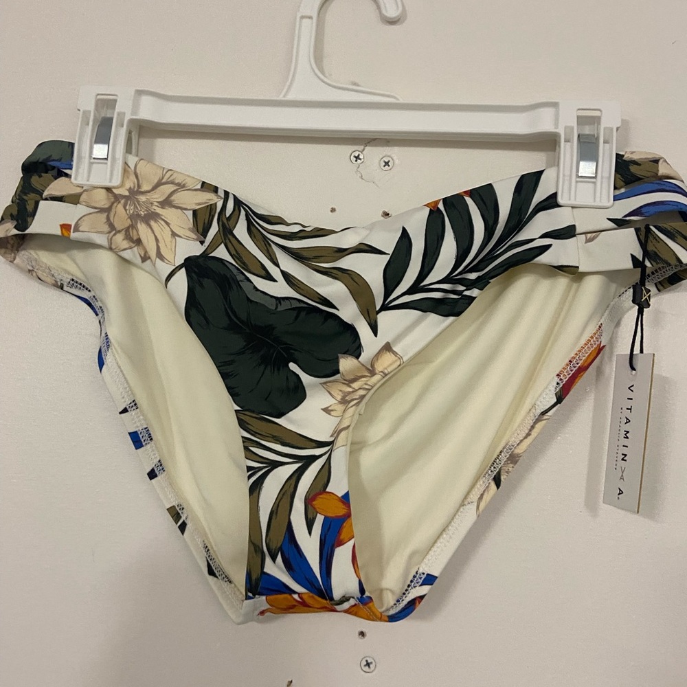 Vitamin A Floral Bikini Bottoms w/ Blue, Green, Cream and Orange Accent